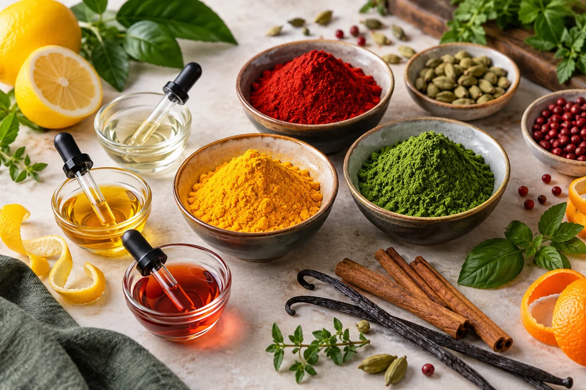 Food flavours, flavour enhancers and food-grade colours